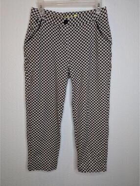 Betabrand Women's Dress Pant Size M Black White Cat Houndstooth Print Stretch